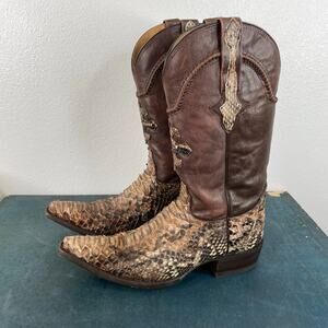 Cowboy Pro Western Snake Boots Brown Leather Men's 6.5